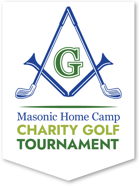 Logo showing two cgolf clubs crossed at the handles with two golf ball pins crossed under a large G.